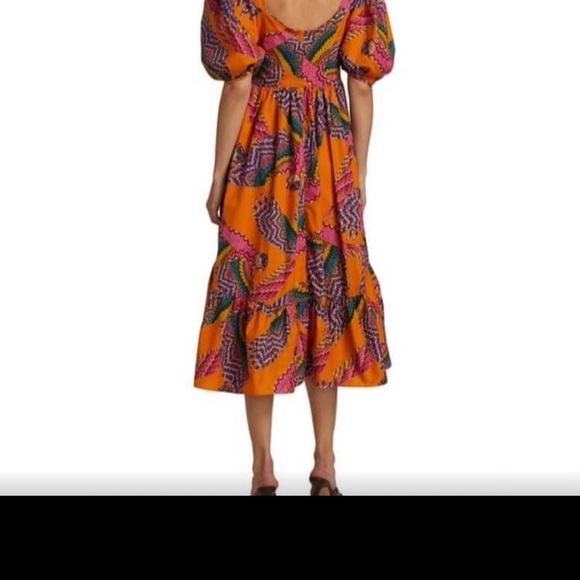 Farm Rio Macau Orange Puff Sleeve Dress - Picture 3 of 5